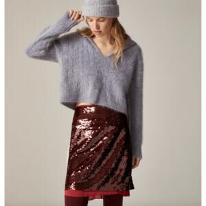 J.Crew Brushed Cashmere Sailor Collar Sweater Preppy Heather Gray Large NWT